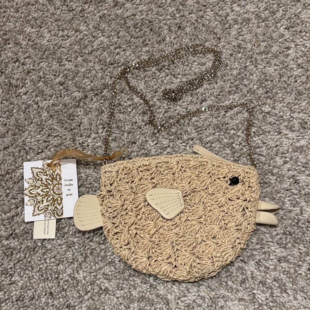 NWT From India to You Puffer Fish Crossbody Mini Raffia Bag